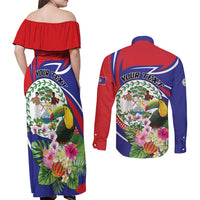 Personalized Belize Toucan Couples Matching Off Shoulder Maxi Dress and Long Sleeve Button Shirt Sub umbra floreo