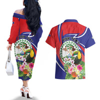 Personalized Belize Toucan Couples Matching Off The Shoulder Long Sleeve Dress and Hawaiian Shirt Sub umbra floreo