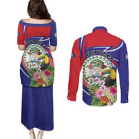 Personalized Belize Toucan Couples Matching Puletasi and Long Sleeve Button Shirt Sub umbra floreo