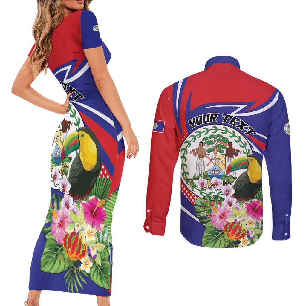 Personalized Belize Toucan Couples Matching Short Sleeve Bodycon Dress and Long Sleeve Button Shirt Sub umbra floreo