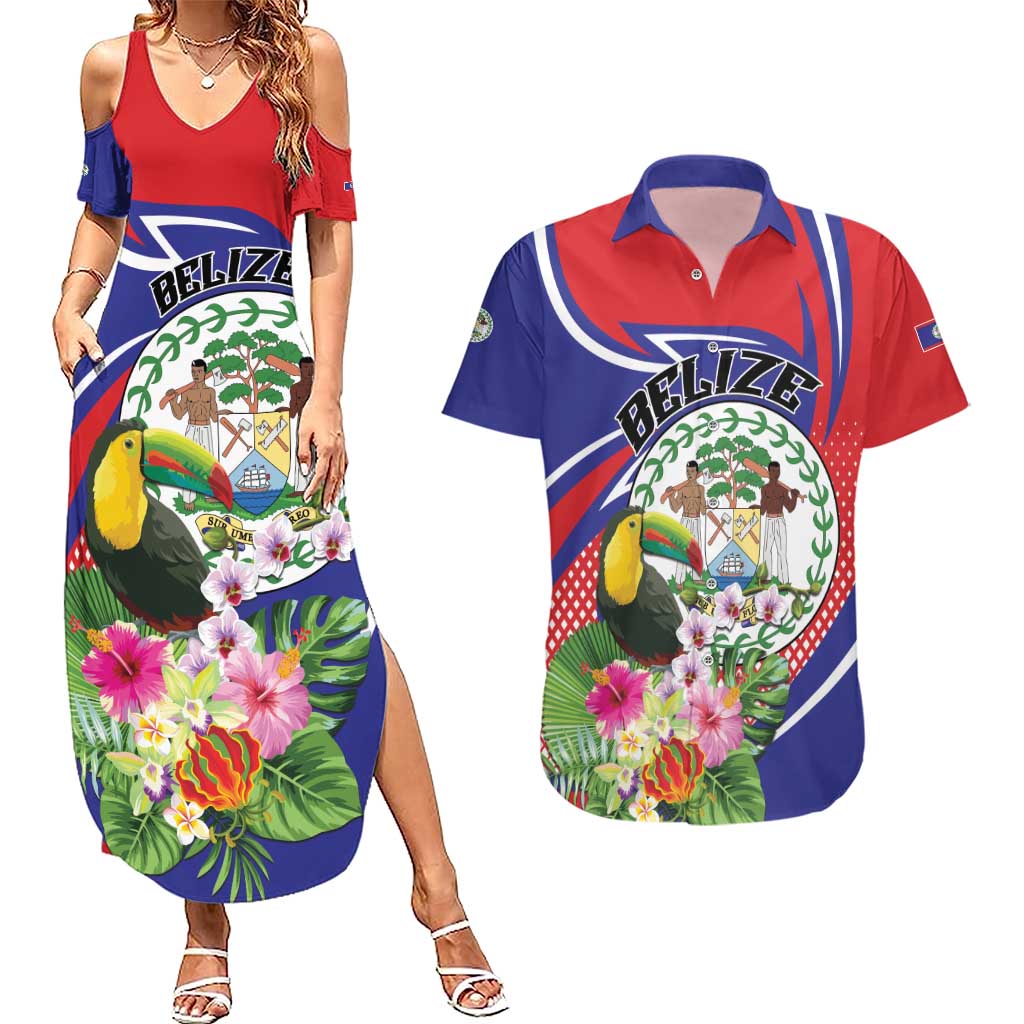 Personalized Belize Toucan Couples Matching Summer Maxi Dress and Hawaiian Shirt Sub umbra floreo