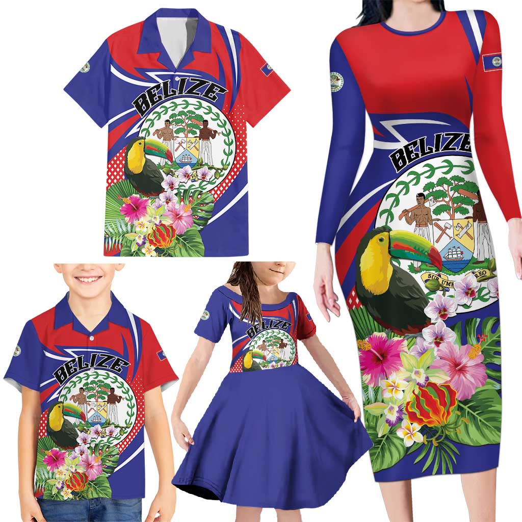 Personalized Belize Toucan Family Matching Long Sleeve Bodycon Dress and Hawaiian Shirt Sub umbra floreo