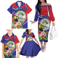 Personalized Belize Toucan Family Matching Off The Shoulder Long Sleeve Dress and Hawaiian Shirt Sub umbra floreo