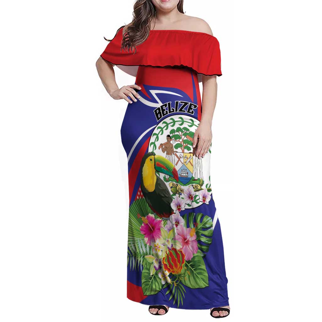 Personalized Belize Toucan Family Matching Off Shoulder Maxi Dress and Hawaiian Shirt Sub umbra floreo