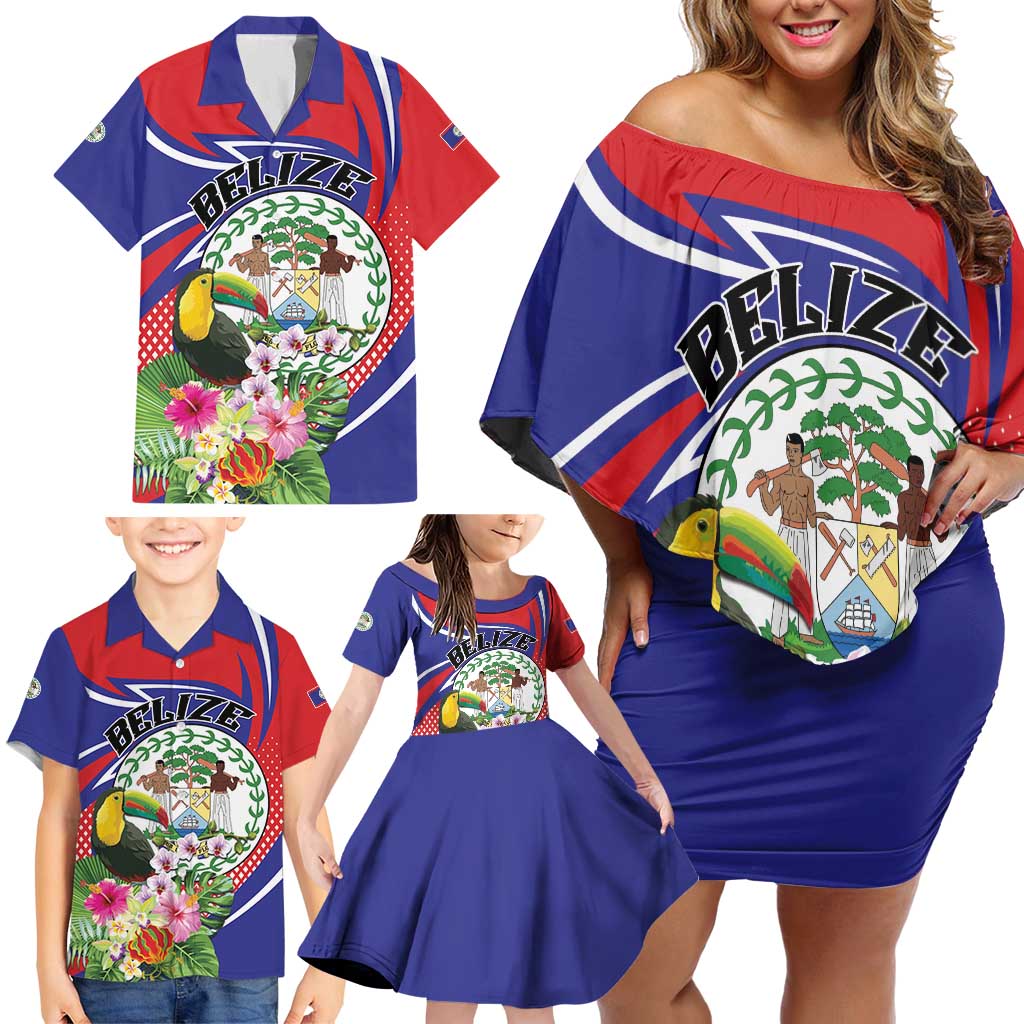 Personalized Belize Toucan Family Matching Off Shoulder Short Dress and Hawaiian Shirt Sub umbra floreo