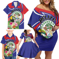 Personalized Belize Toucan Family Matching Off Shoulder Short Dress and Hawaiian Shirt Sub umbra floreo