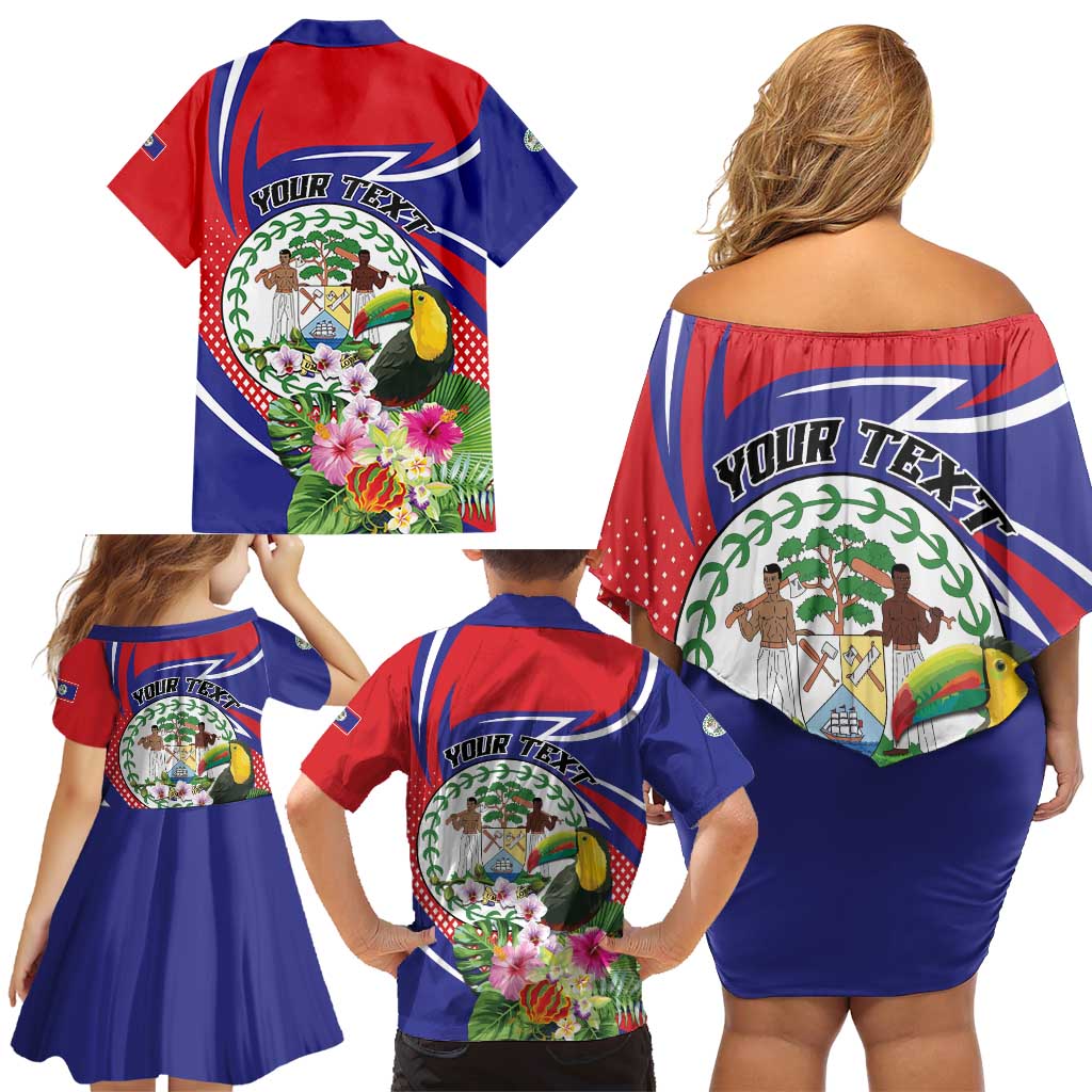 Personalized Belize Toucan Family Matching Off Shoulder Short Dress and Hawaiian Shirt Sub umbra floreo