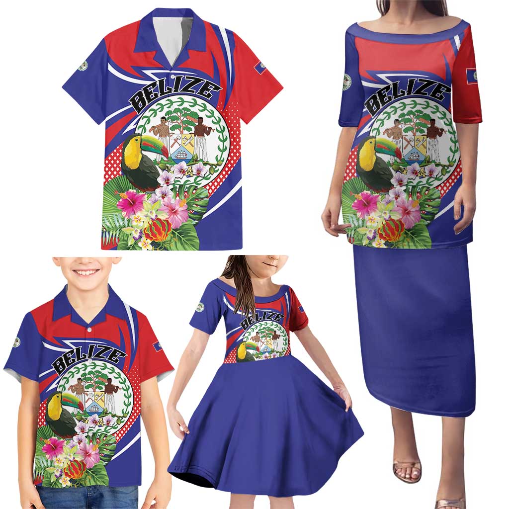 Personalized Belize Toucan Family Matching Puletasi and Hawaiian Shirt Sub umbra floreo