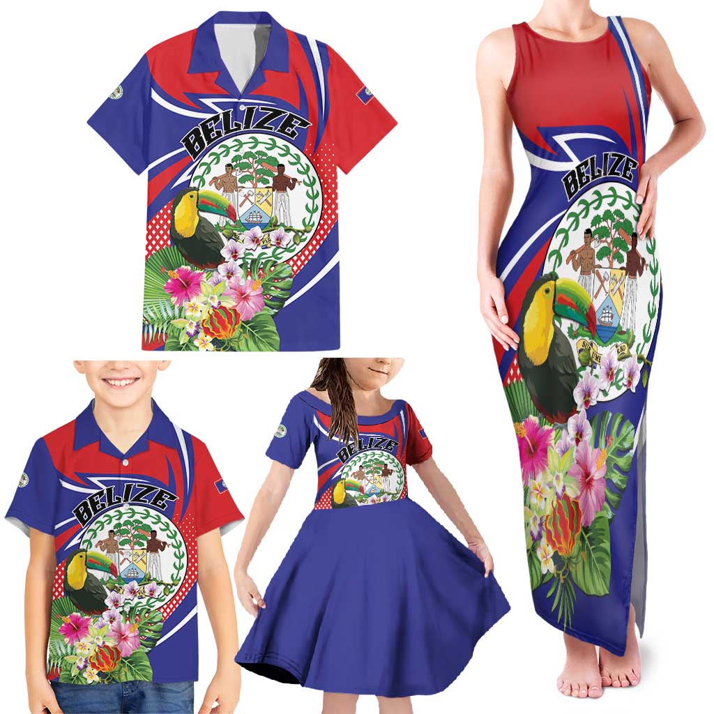 Personalized Belize Toucan Family Matching Tank Maxi Dress and Hawaiian Shirt Sub umbra floreo