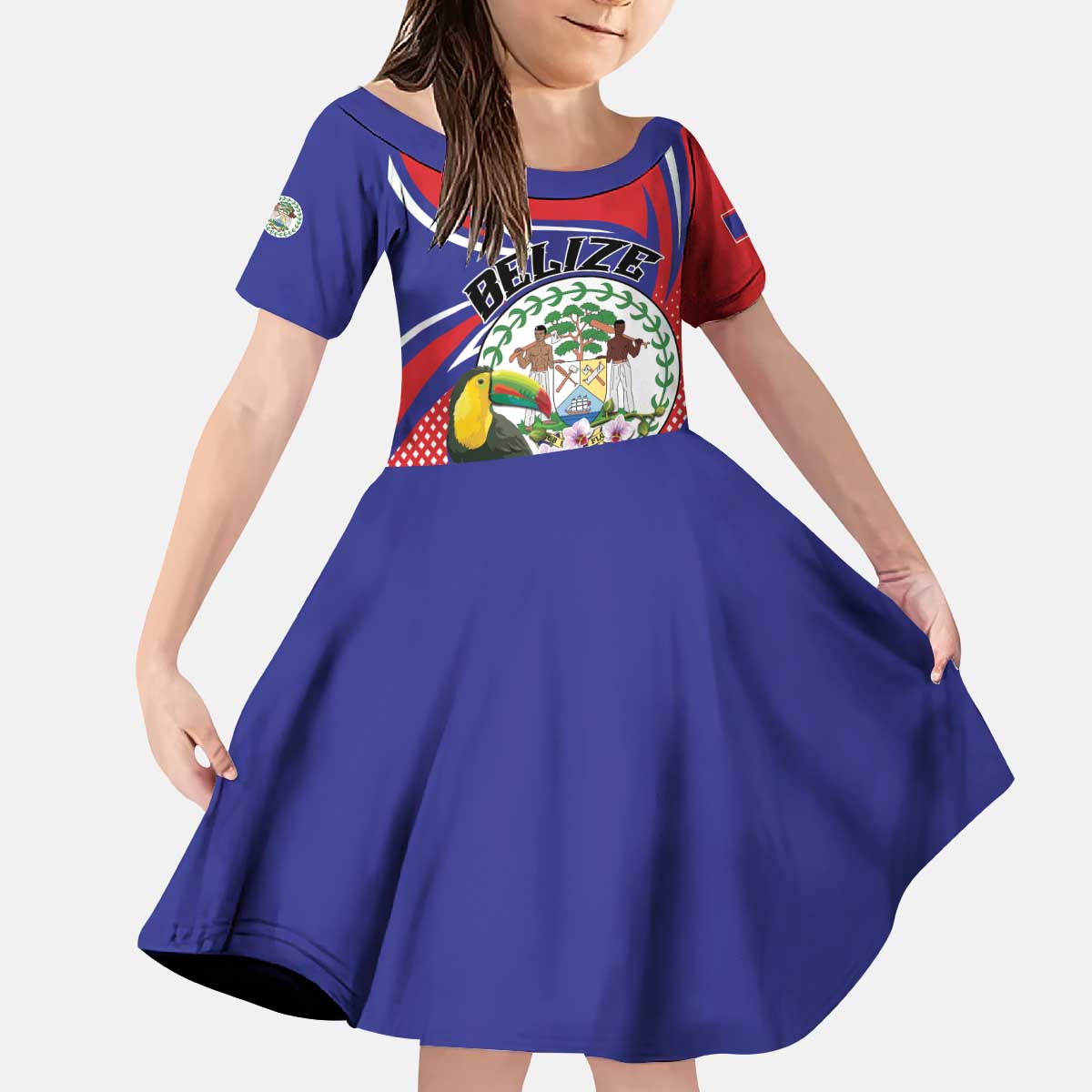 Personalized Belize Toucan Kid Short Sleeve Dress Sub umbra floreo