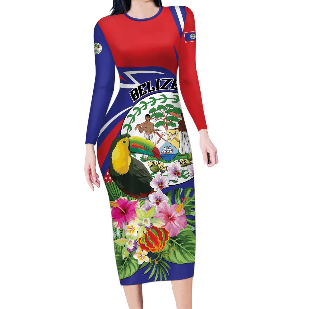 Personalized Belize Toucan Long Sleeve Bodycon Dress Sub umbra floreo