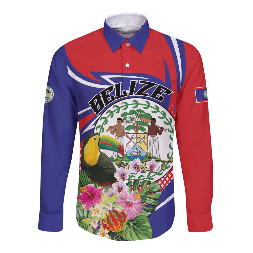 Personalized Belize Toucan Long Sleeve Button Shirt Sub umbra floreo