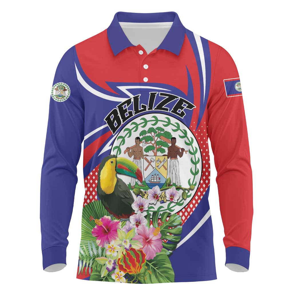Personalized Belize Toucan Long Sleeve Polo Shirt Sub umbra floreo