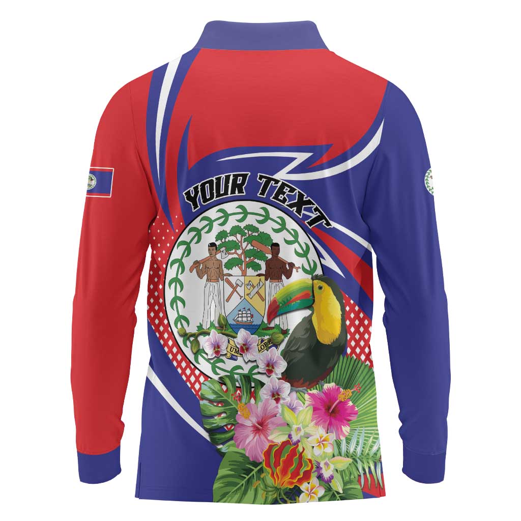 Personalized Belize Toucan Long Sleeve Polo Shirt Sub umbra floreo