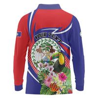Personalized Belize Toucan Long Sleeve Polo Shirt Sub umbra floreo