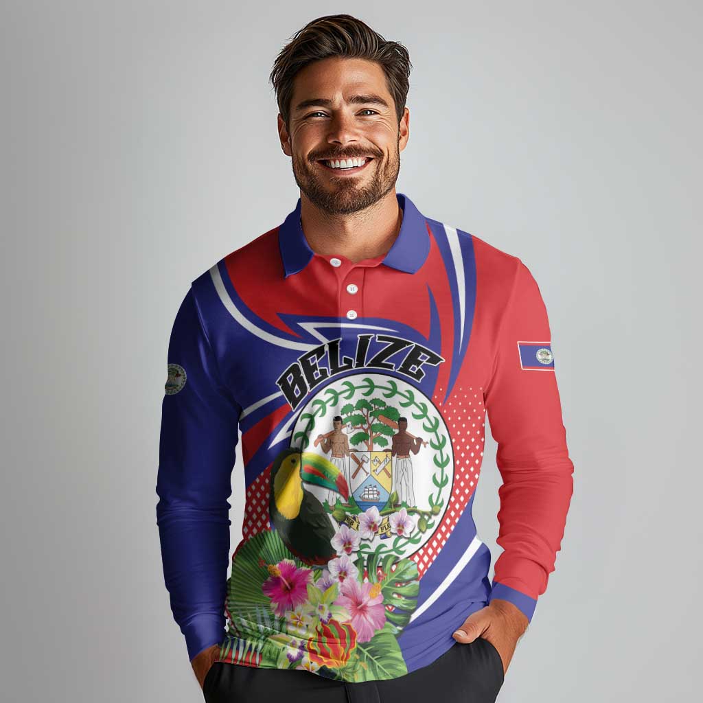 Personalized Belize Toucan Long Sleeve Polo Shirt Sub umbra floreo
