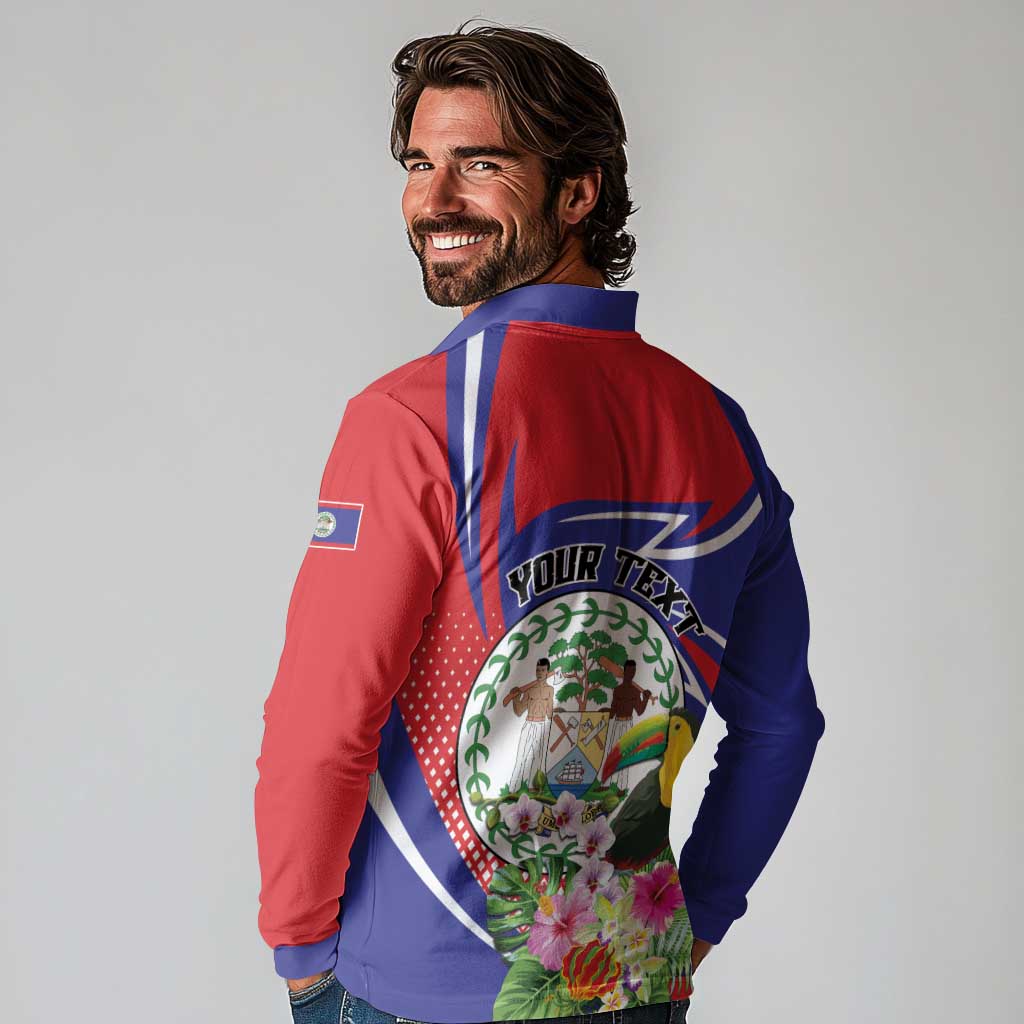 Personalized Belize Toucan Long Sleeve Polo Shirt Sub umbra floreo