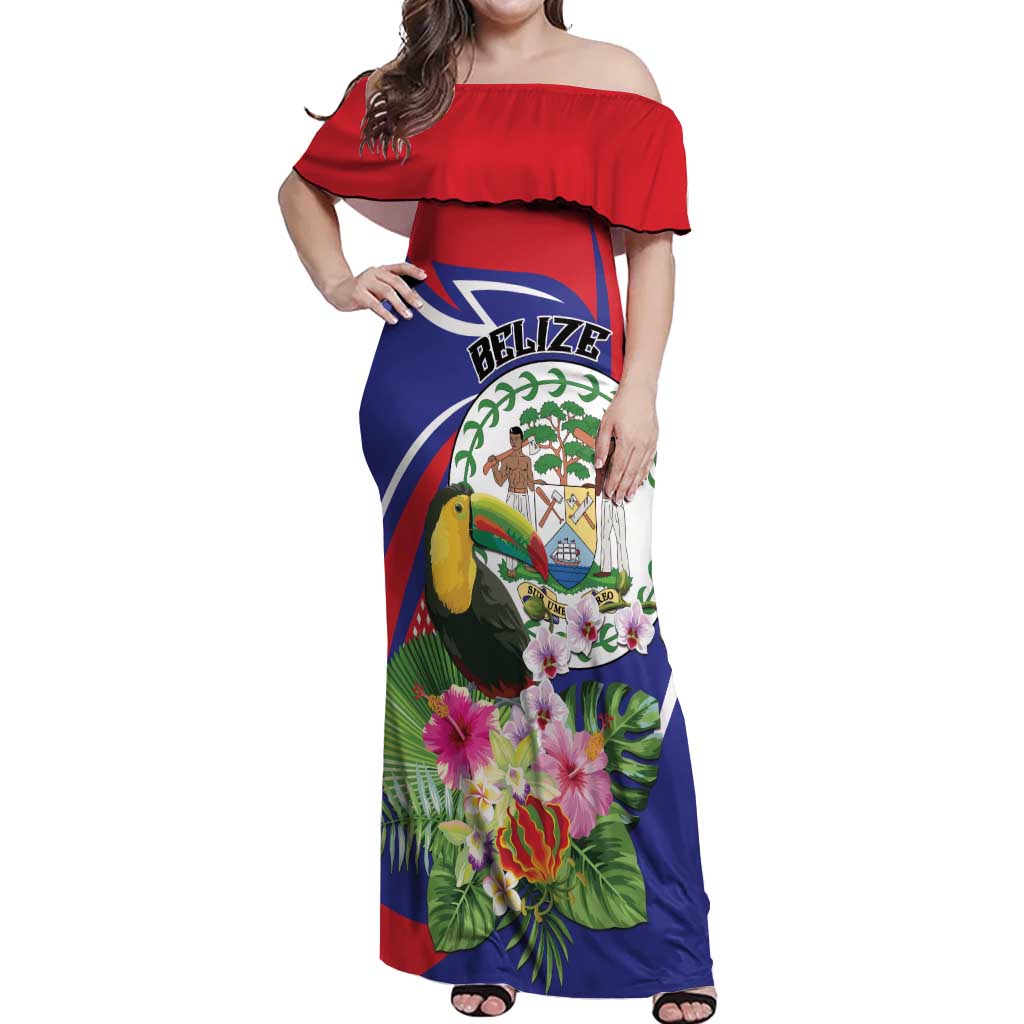 Personalized Belize Toucan Off Shoulder Maxi Dress Sub umbra floreo
