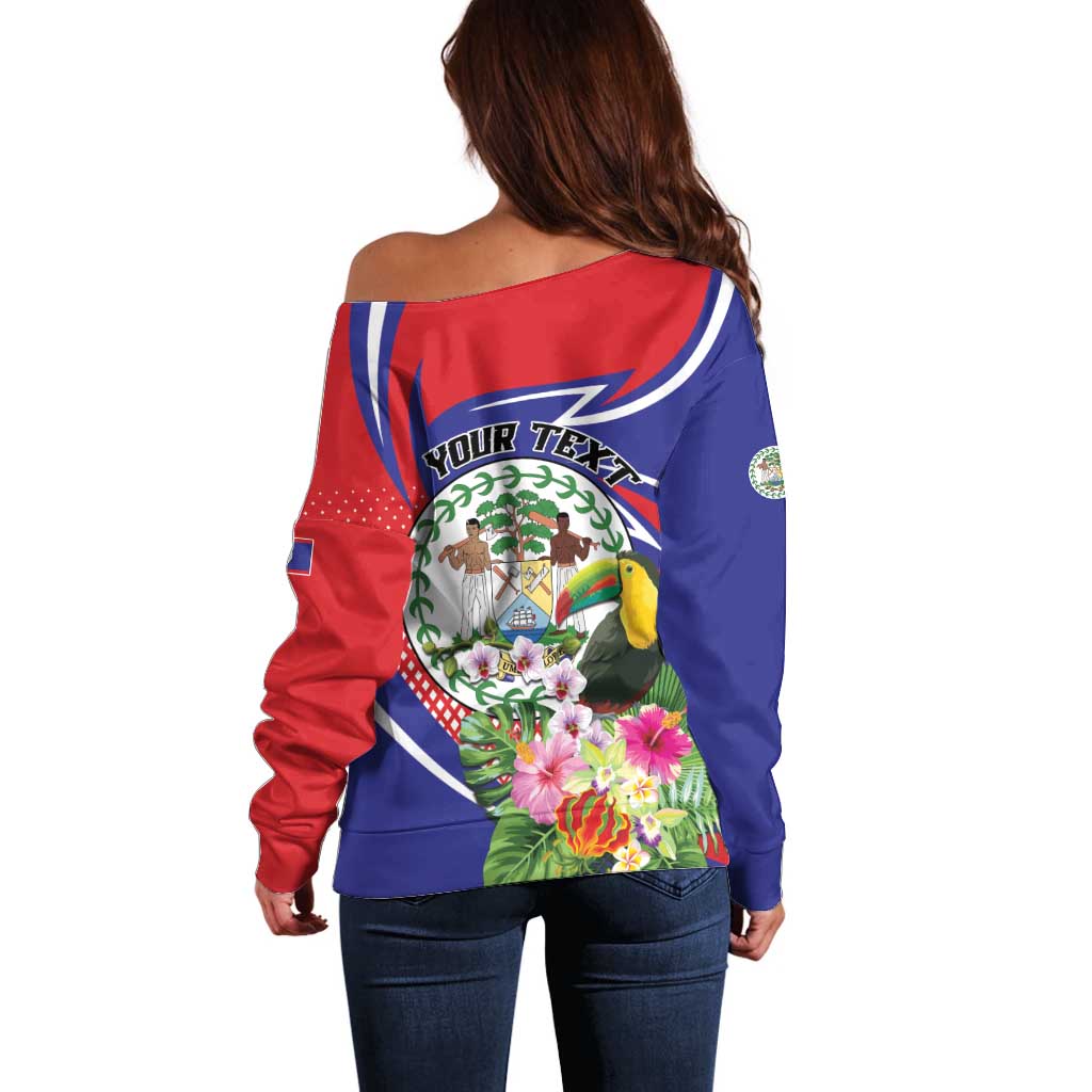 Personalized Belize Toucan Off Shoulder Sweater Sub umbra floreo