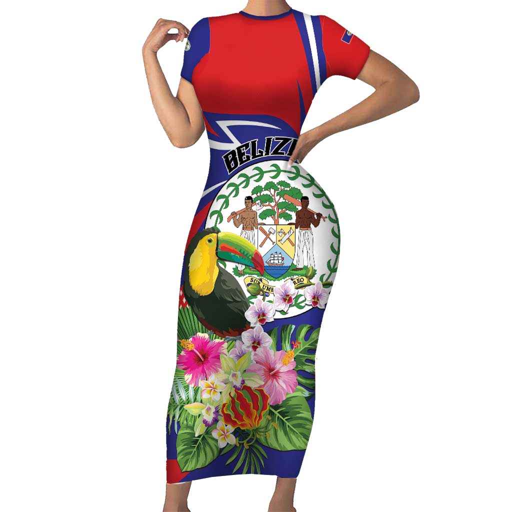 Personalized Belize Toucan Short Sleeve Bodycon Dress Sub umbra floreo