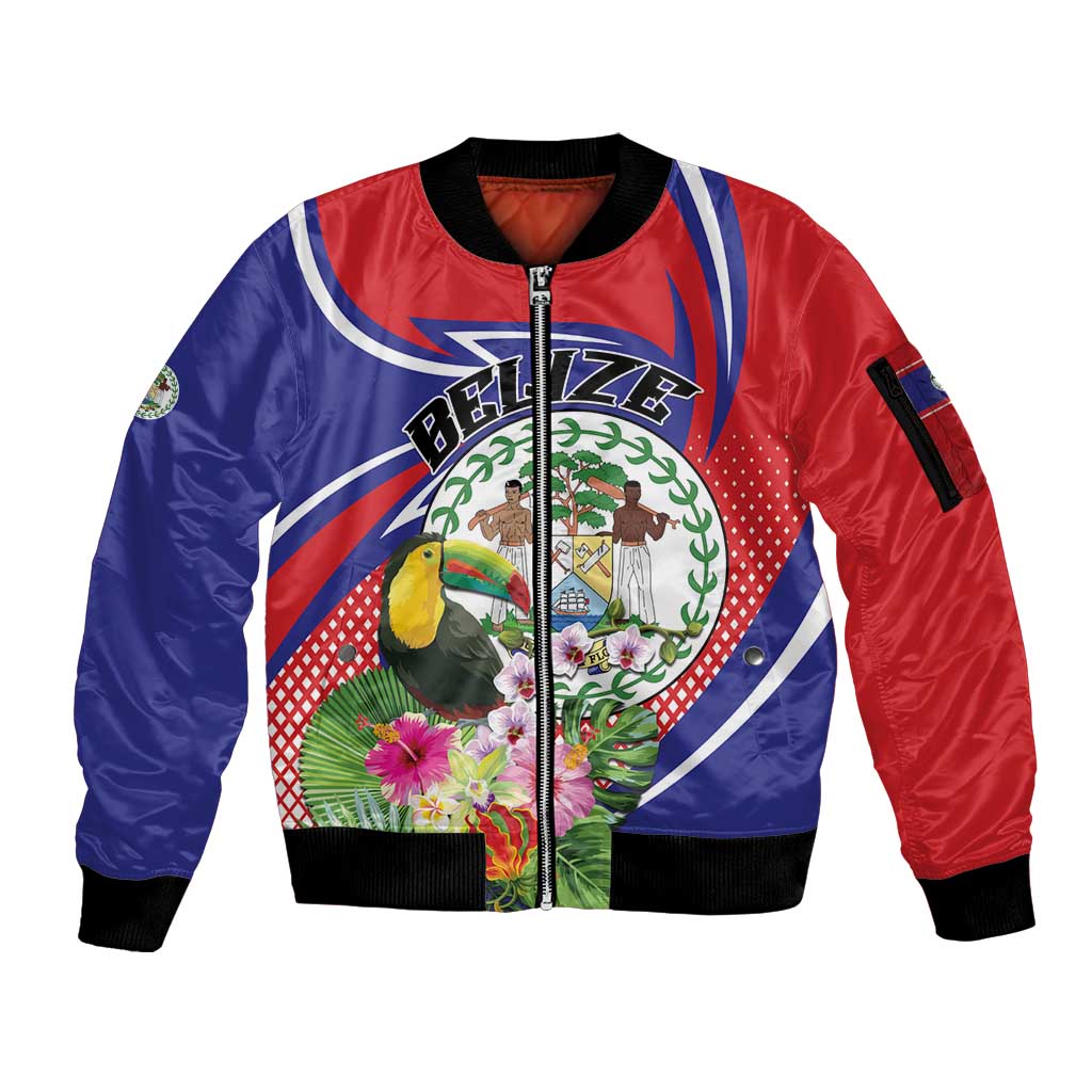 Personalized Belize Toucan Sleeve Zip Bomber Jacket Sub umbra floreo
