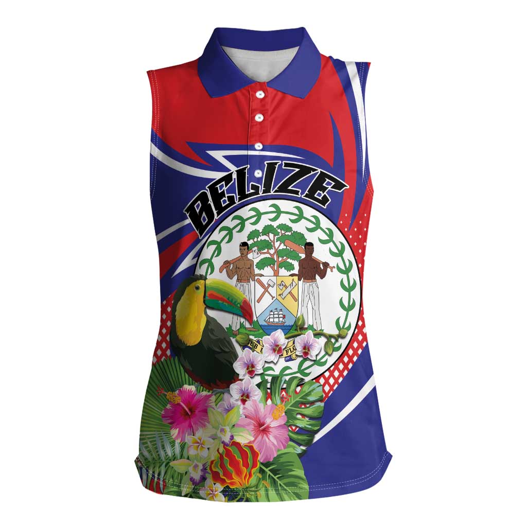 Personalized Belize Toucan Women Sleeveless Polo Shirt Sub umbra floreo