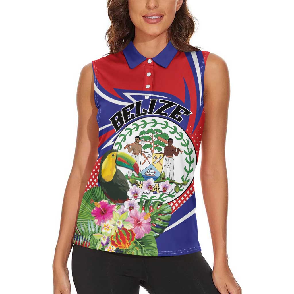 Personalized Belize Toucan Women Sleeveless Polo Shirt Sub umbra floreo
