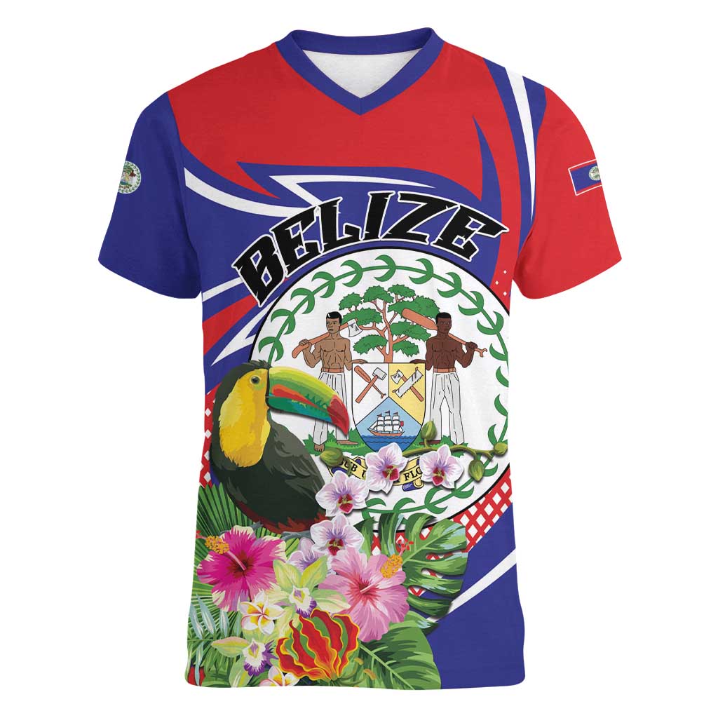 Personalized Belize Toucan Women V-Neck T-Shirt Sub umbra floreo