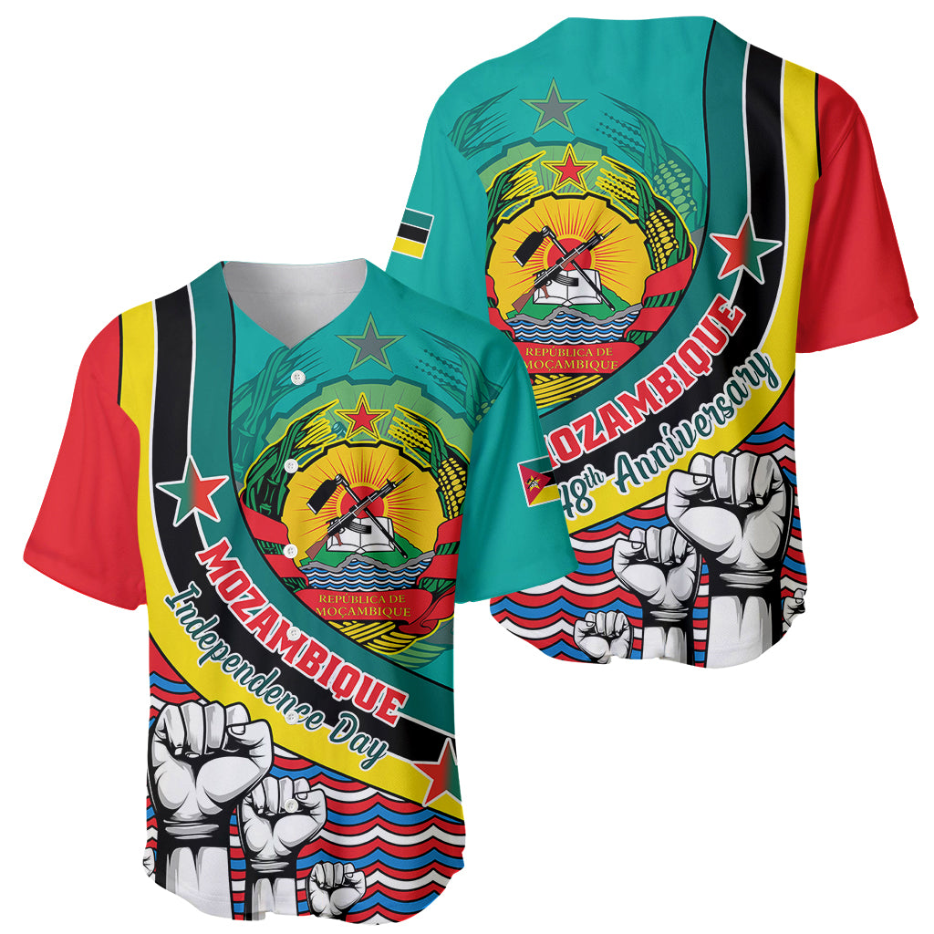 Mozambique Independence Day Baseball Jersey Mozambiki Emblem Happy 48th Anniversary - Wonder Print Shop