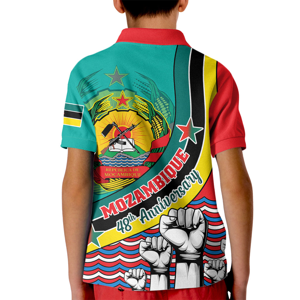 Mozambique Independence Day Kid Polo Shirt Mozambiki Emblem Happy 48th Anniversary - Wonder Print Shop