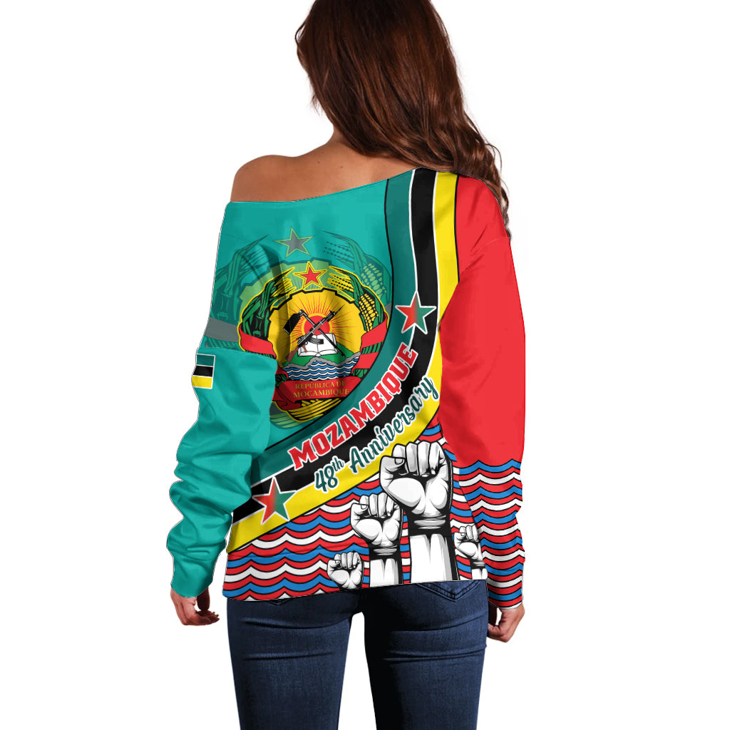 Mozambique Independence Day Off Shoulder Sweater Mozambiki Emblem Happy 48th Anniversary - Wonder Print Shop