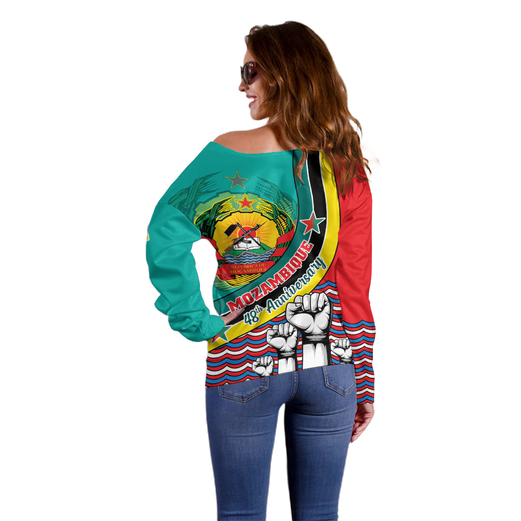 Mozambique Independence Day Off Shoulder Sweater Mozambiki Emblem Happy 48th Anniversary - Wonder Print Shop