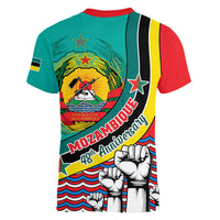 Mozambique Independence Day Women V Neck T Shirt Mozambiki Emblem Happy 48th Anniversary - Wonder Print Shop