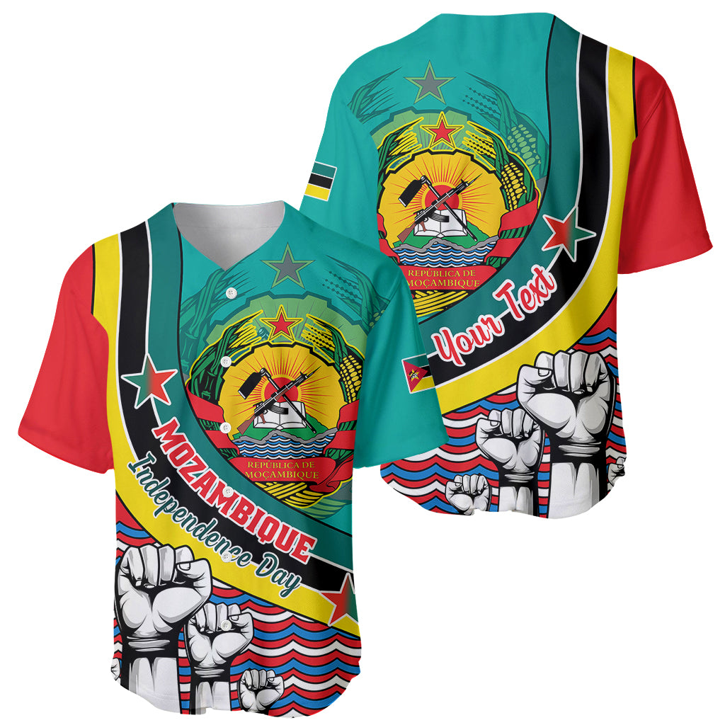 Personalised Mozambique Independence Day Baseball Jersey Mozambiki Emblem Happy 48th Anniversary - Wonder Print Shop