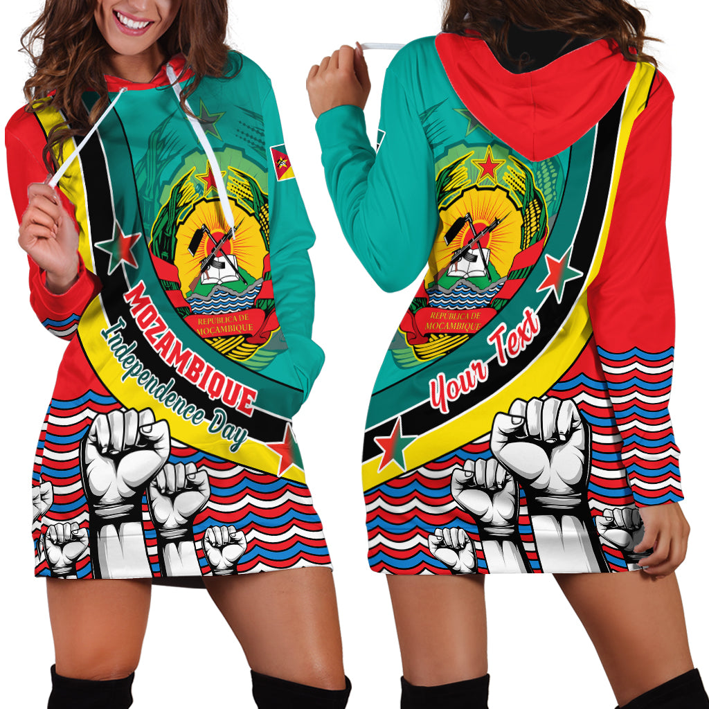 Personalised Mozambique Independence Day Hoodie Dress Mozambiki Emblem Happy 48th Anniversary - Wonder Print Shop