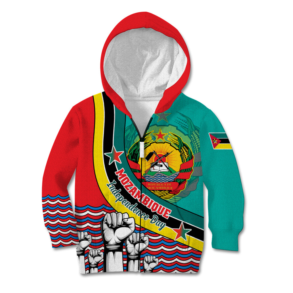 Personalised Mozambique Independence Day Kid Hoodie Mozambiki Emblem Happy 48th Anniversary - Wonder Print Shop