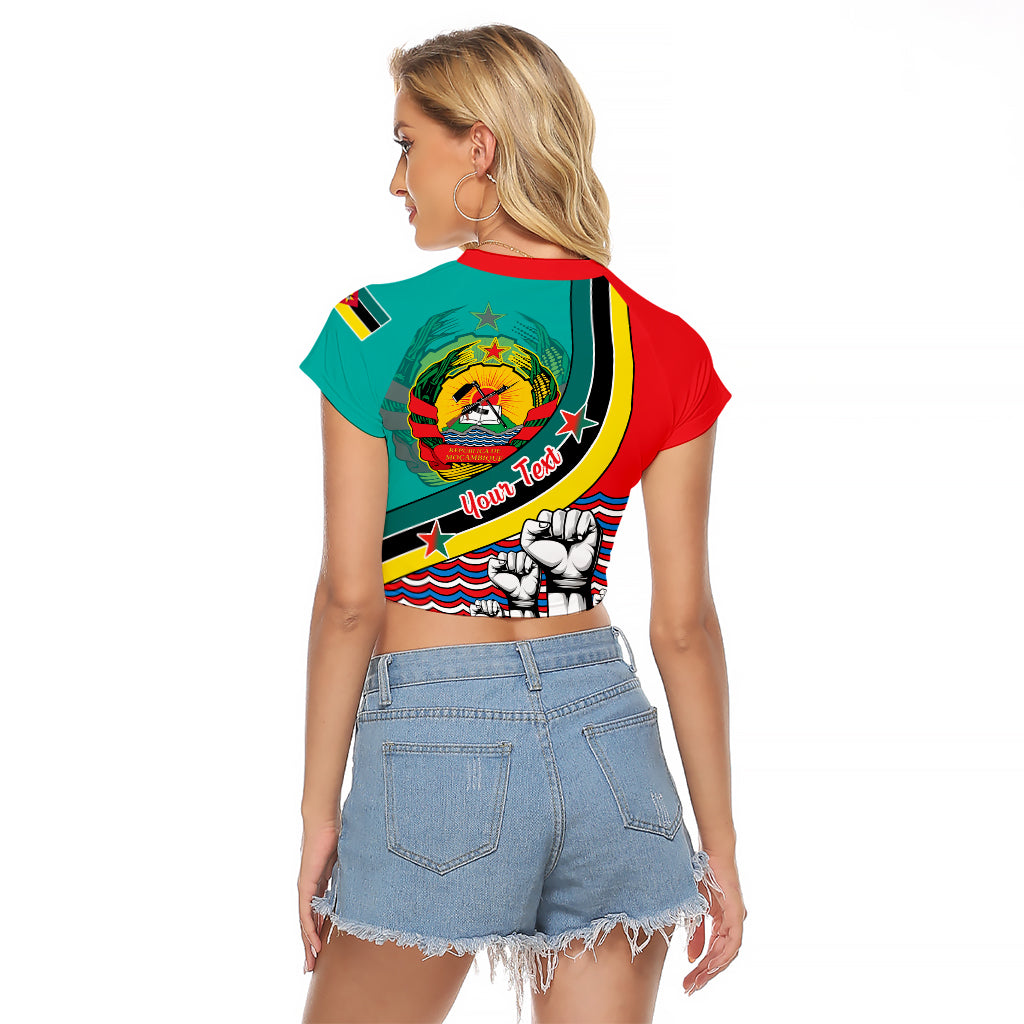 Personalised Mozambique Independence Day Raglan Cropped T Shirt Mozambiki Emblem Happy 48th Anniversary - Wonder Print Shop