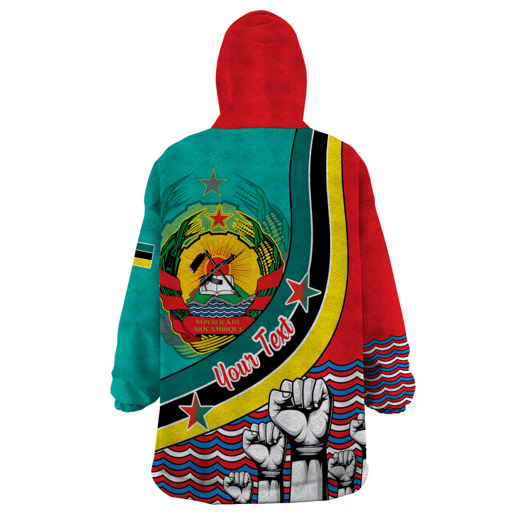 Personalised Mozambique Independence Day Wearable Blanket Hoodie Mozambiki Emblem Happy 48th Anniversary - Wonder Print Shop