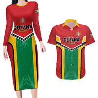 Custom Rugby Guyana Couples Matching Long Sleeve Bodycon Dress and Hawaiian Shirt Guyana Warriors Go Champions - Wonder Print Shop