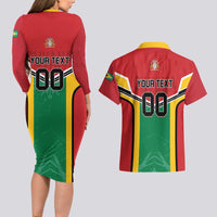 Custom Rugby Guyana Couples Matching Long Sleeve Bodycon Dress and Hawaiian Shirt Guyana Warriors Go Champions - Wonder Print Shop