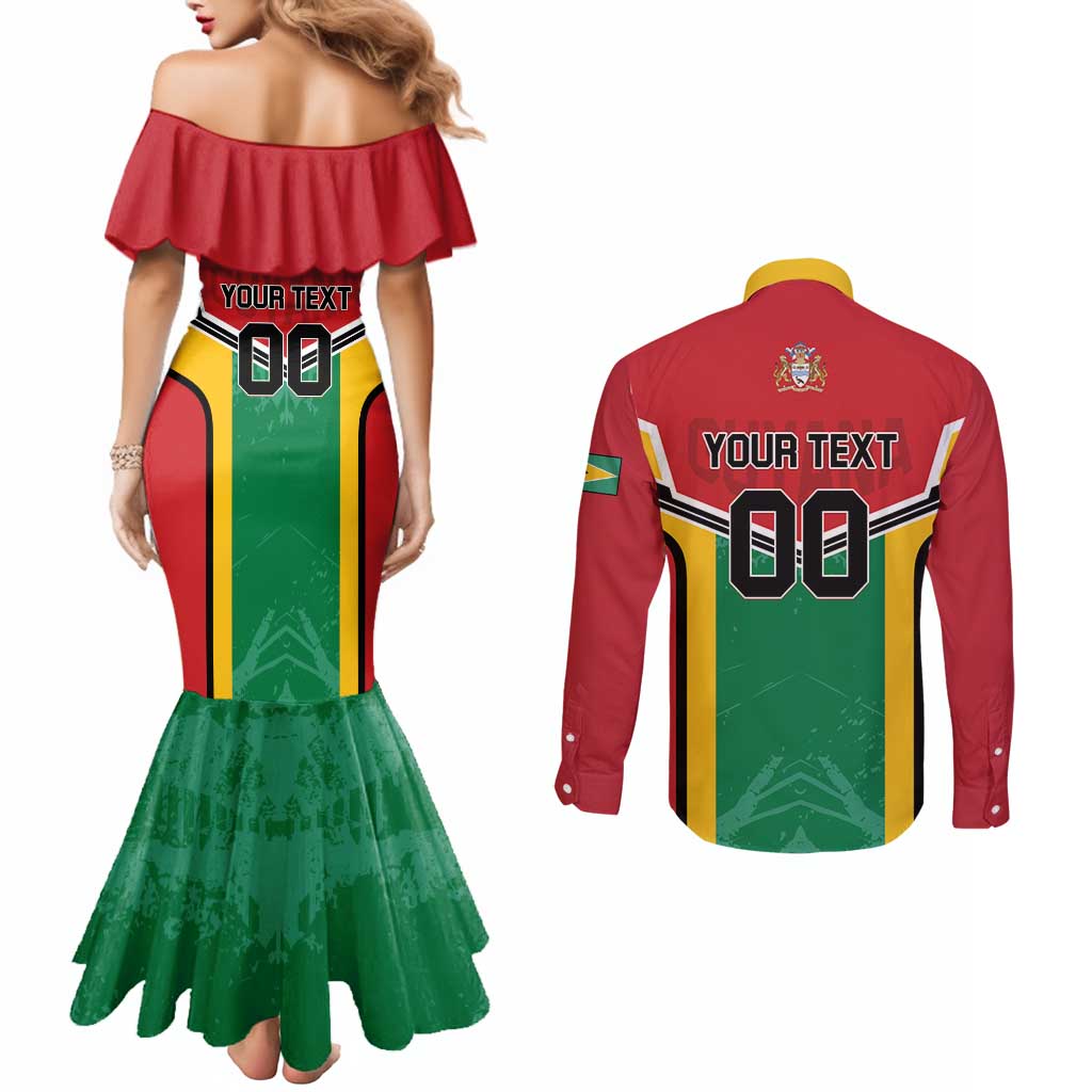 Custom Rugby Guyana Couples Matching Mermaid Dress and Long Sleeve Button Shirt Guyana Warriors Go Champions - Wonder Print Shop
