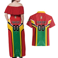 Custom Rugby Guyana Couples Matching Off Shoulder Maxi Dress and Hawaiian Shirt Guyana Warriors Go Champions - Wonder Print Shop