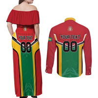 Custom Rugby Guyana Couples Matching Off Shoulder Maxi Dress and Long Sleeve Button Shirt Guyana Warriors Go Champions - Wonder Print Shop