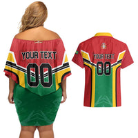 Custom Rugby Guyana Couples Matching Off Shoulder Short Dress and Hawaiian Shirt Guyana Warriors Go Champions - Wonder Print Shop