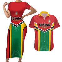 Custom Rugby Guyana Couples Matching Short Sleeve Bodycon Dress and Hawaiian Shirt Guyana Warriors Go Champions - Wonder Print Shop