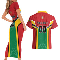 Custom Rugby Guyana Couples Matching Short Sleeve Bodycon Dress and Hawaiian Shirt Guyana Warriors Go Champions - Wonder Print Shop
