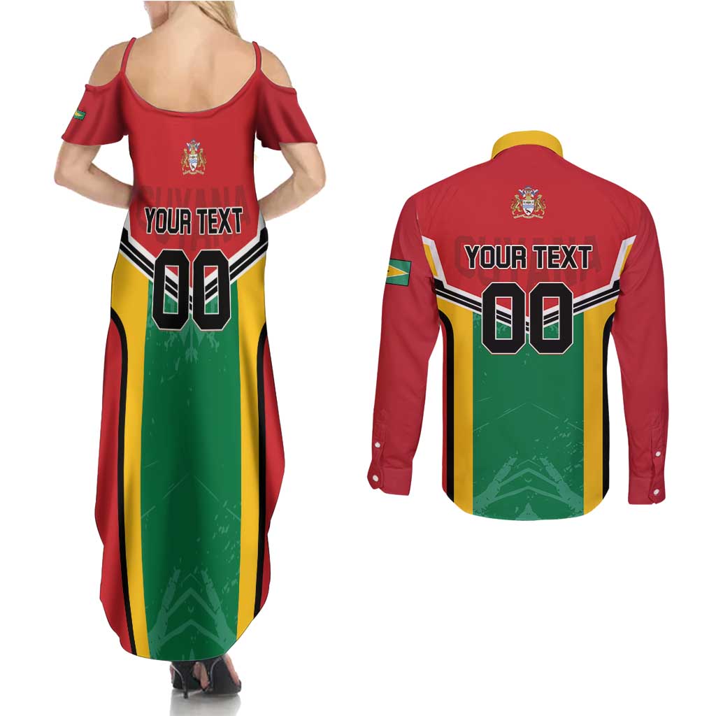 Custom Rugby Guyana Couples Matching Summer Maxi Dress and Long Sleeve Button Shirt Guyana Warriors Go Champions - Wonder Print Shop