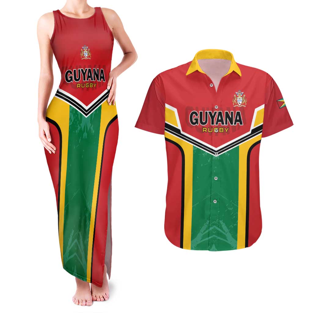 Custom Rugby Guyana Couples Matching Tank Maxi Dress and Hawaiian Shirt Guyana Warriors Go Champions - Wonder Print Shop