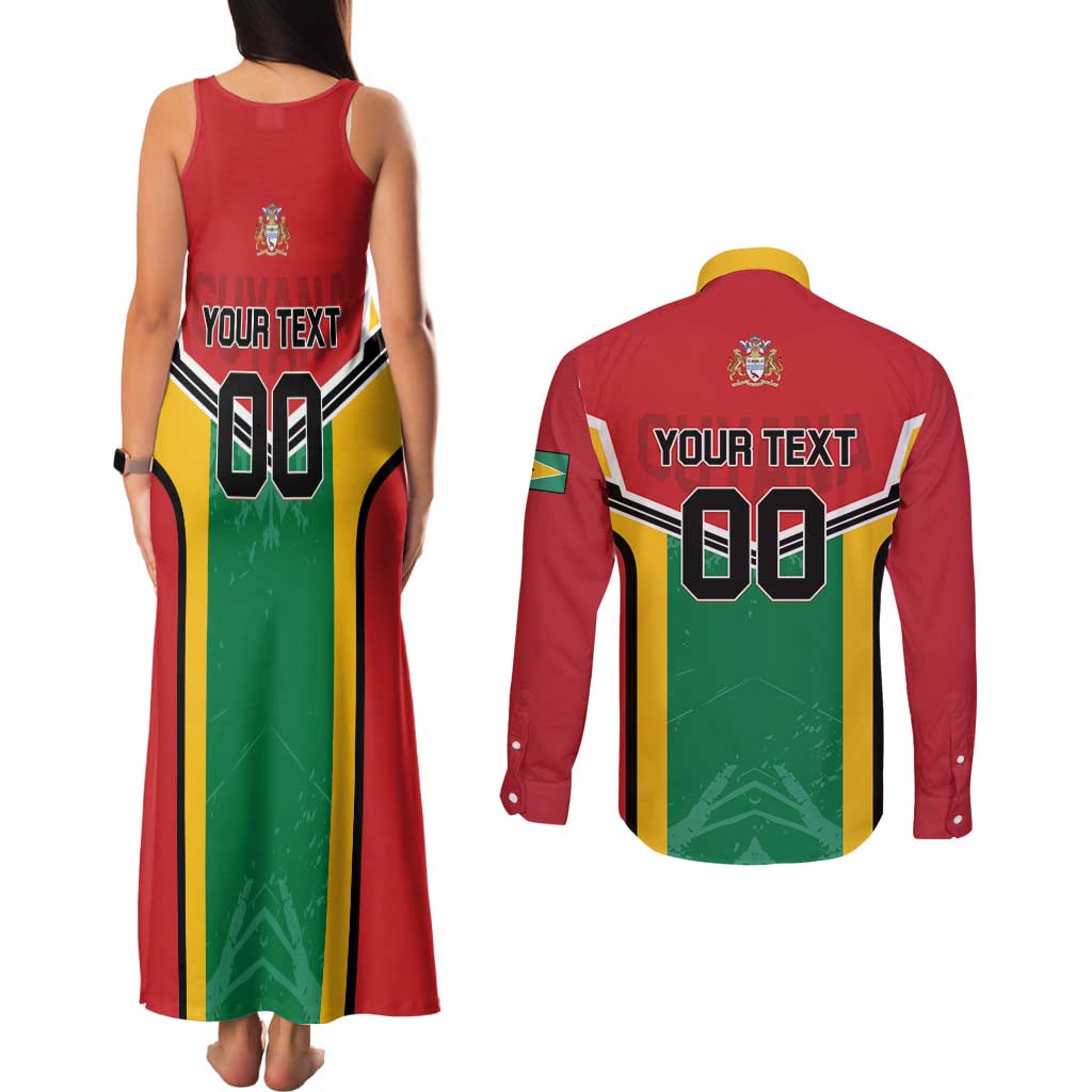 Custom Rugby Guyana Couples Matching Tank Maxi Dress and Long Sleeve Button Shirt Guyana Warriors Go Champions - Wonder Print Shop