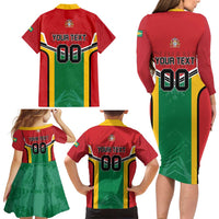Custom Rugby Guyana Family Matching Long Sleeve Bodycon Dress and Hawaiian Shirt Guyana Warriors Go Champions - Wonder Print Shop